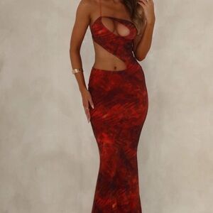 Elegant Red Cut-Out Maxi Dress